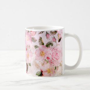 Chic Pretty Blush Pink Watercolor Roses Floral Coffee Mug