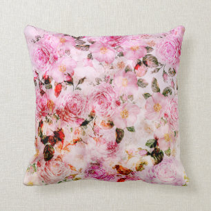 Chic Pretty Blush Pink Watercolor Roses Floral Throw Pillow