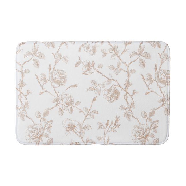 Chic Pretty Cream White Floral Bath Mat (Front)