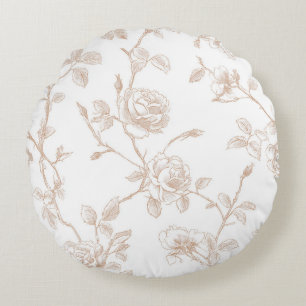 Chic Pretty Cream White Floral Round Pillow