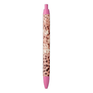 Chic Pretty Girly Rose Gold Leopard  Black Ink Pen