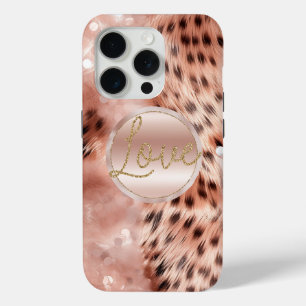 Chic Pretty Girly Rose Gold Leopard iPhone 15 Pro Case