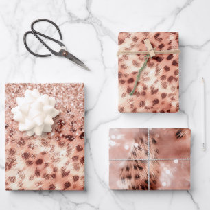 Chic Pretty Girly Rose Gold Leopard Glitter Love Wrapping Paper Sheet