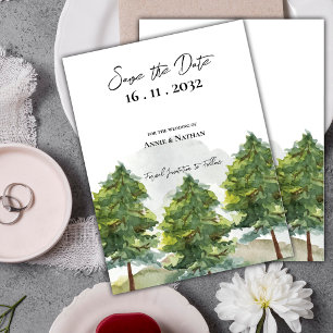 Chic Pretty Watercolor Trees Landscape Wedding Announcement Postcard