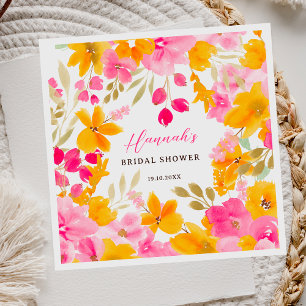 Chic pretty yellow pink floral watercolor bridal napkin