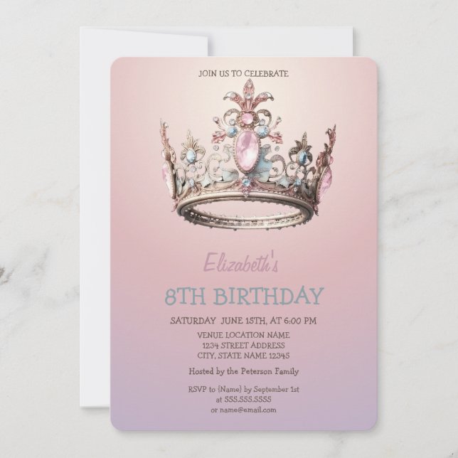 Chic Princess Crown Glitter  Birthday  Invitation (Front)