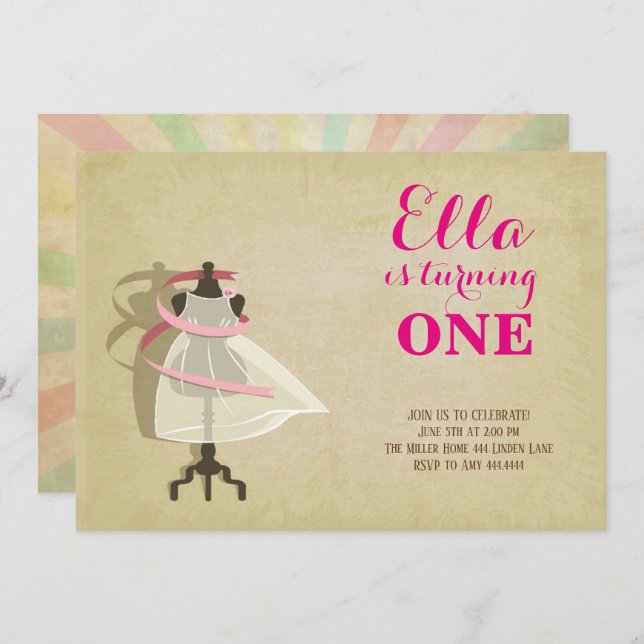 Chic Princess First Birthday Invitations (Front/Back)