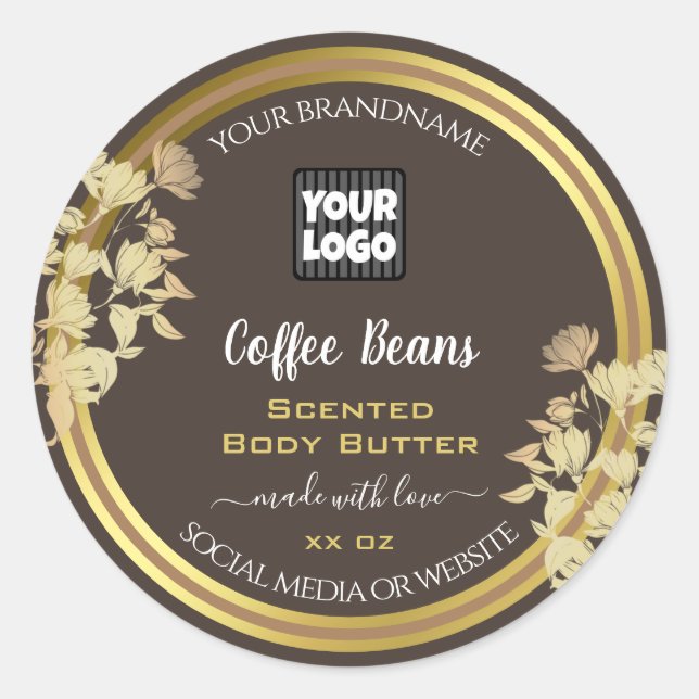 Chic Product Packaging Labels With Logo Brown Gold (Front)