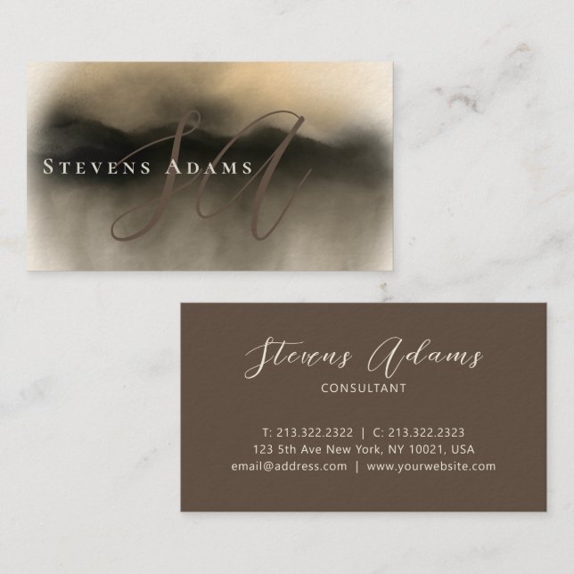 Chic Professional Gold Watercolor Monogrammed Business Card (Front/Back)