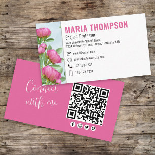 Chic Professional Minimalist Floral Modern QR Code Business Card