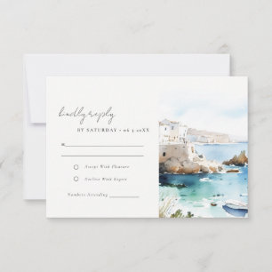 Chic Puglia Italy Watercolor Landscape Wedding RSVP Card