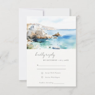 Chic Puglia Italy Watercolor Landscape Wedding RSVP Card