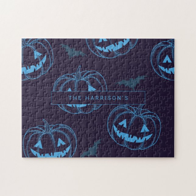 Chic Pumpkins Bats Halloween Name Jigsaw Puzzle (Horizontal)