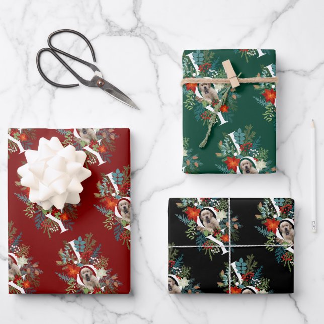 Chic Puppy Joy Christmas Holiday Wrapping Paper Sheet (Front)