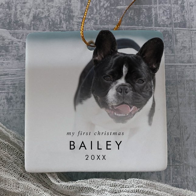 Chic Puppy's First Christmas Dog Photo Ceramic Ornament (Creator Uploaded)