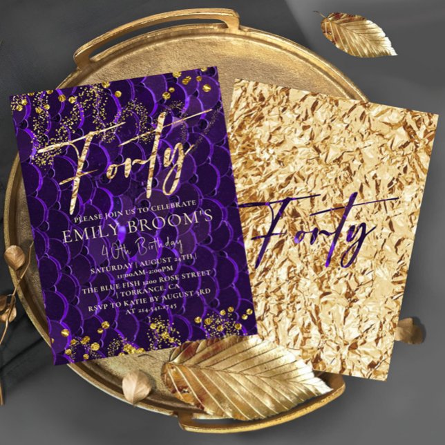 Chic Purple 40e Anniversaire Quarante Invitation (Créateur téléchargé)