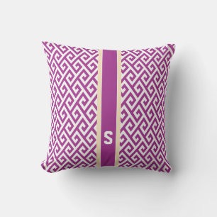 Chic purple abstract geometric pattern monogram throw pillow