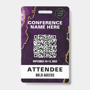 Chic Purple Agate Gold Glitter Conference Event Badge
