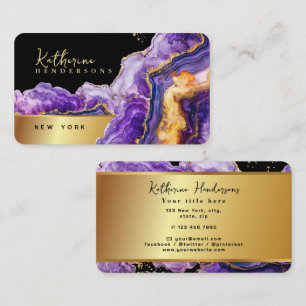 Chic Purple Agate gold glitter marble Professional Business Card