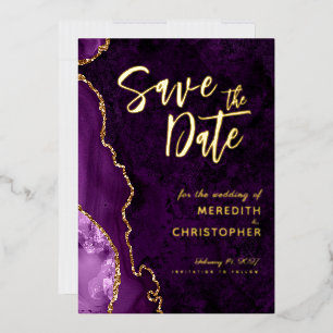Chic Purple Agate Save the Date Gold