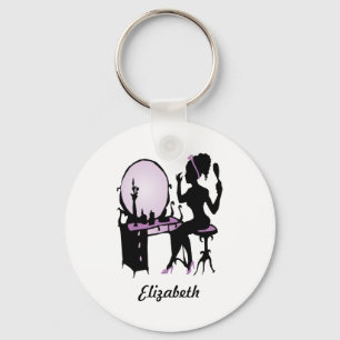 Chic Purple and Black Woman Fashionista Silhouette Keychain