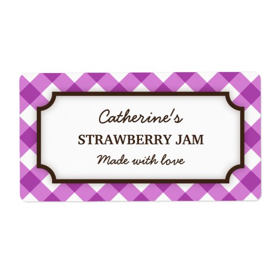 Chic purple and white gingham canning jar labels