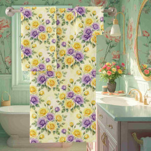 Chic Purple and Yellow Roses Towel Set