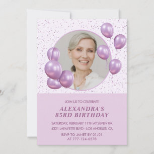 Chic Purple Balloons Photo 83rd birthday Invitation