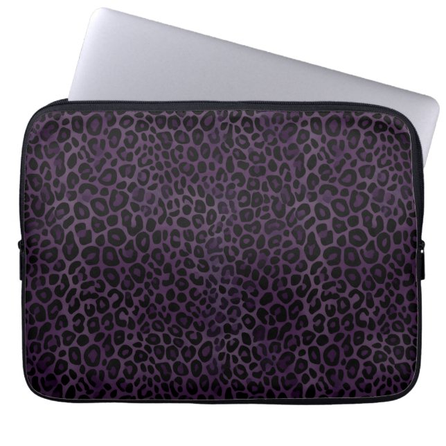 Chic Purple Black Leopard Print Laptop Sleeve (Front)