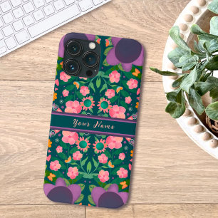 Chic Purple Boho Name Flowers Custom Pattern  iPhone 13 Pro Max Case