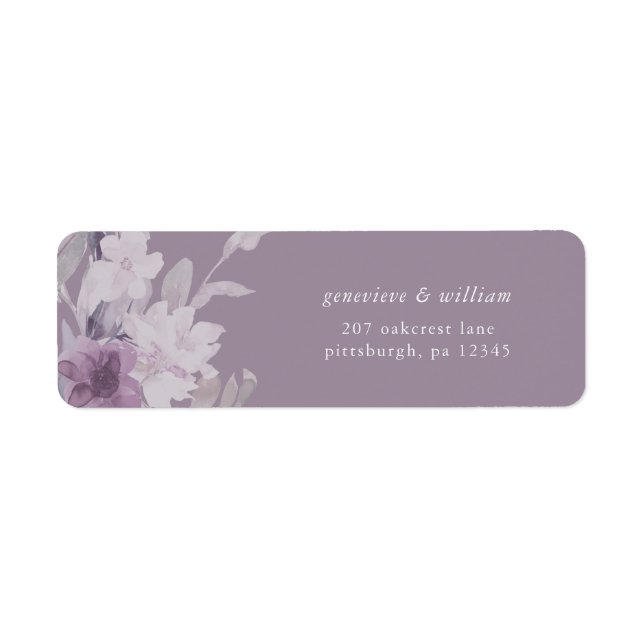 Chic Purple Botanical Wedding Return Address Label (Front)