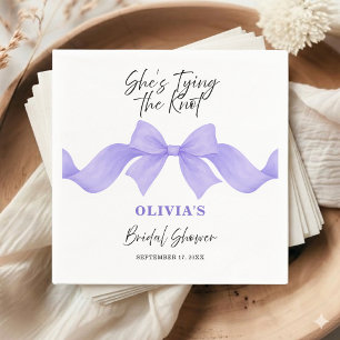Chic Purple Bow She's Tying the Knot Bridal Shower Napkin