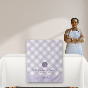 Chic Purple Checker Bakery Logo Event Table Runner Tapestry