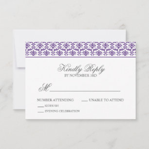 Chic Purple Damask Bat Mitzvah RSVP Card