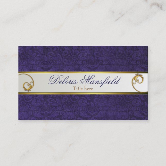 Chic Purple Damask Business Card (Front)