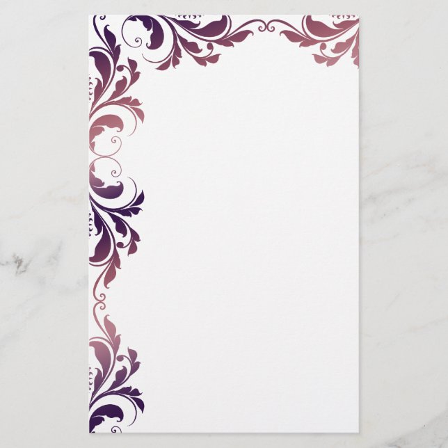 Chic Purple Damask Plain Stationery (Front)