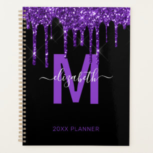 Chic Purple Dripping Glitter Monogram Name 2024 Planner