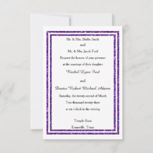Chic Purple Faux Glitter Trim - 3x5 Wedding Invite