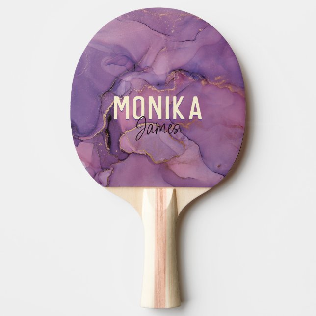 Chic Purple Faux Gold Glitter Marble Monogram Ping Pong Paddle (Front)