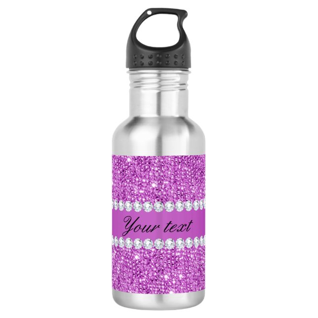 Chic Purple Faux Sequins and Diamonds 532 Ml Water Bottle (Front)