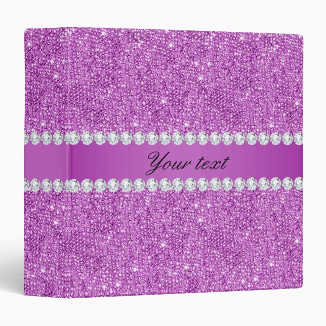 Chic Purple Faux Sequins and Diamonds Binder (Front/Spine)