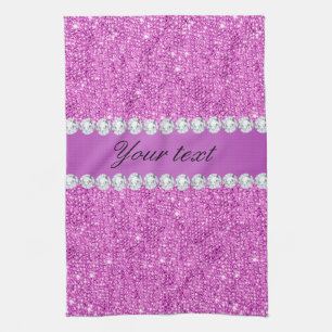 Chic Purple Faux Sequins and Diamonds Kitchen Towel
