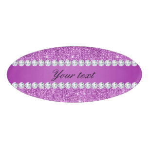 Chic Purple Faux Sequins and Diamonds Name Tag