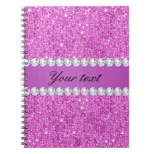 Chic Purple Faux Sequins and Diamonds Notebook