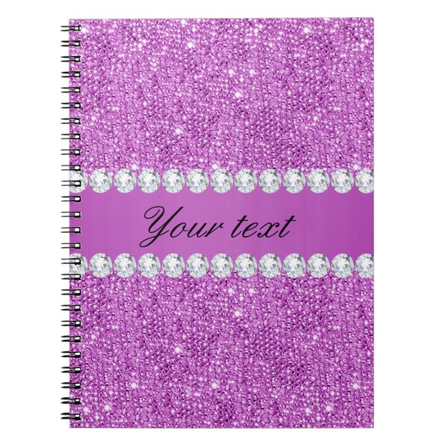Chic Purple Faux Sequins and Diamonds Notebook (Front)