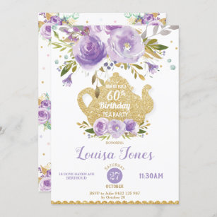 Chic Purple Floral 60th Birthday Tea Party Any Age Invitation
