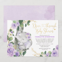 Chic Purple Floral Elephant Drive By Baby Shower