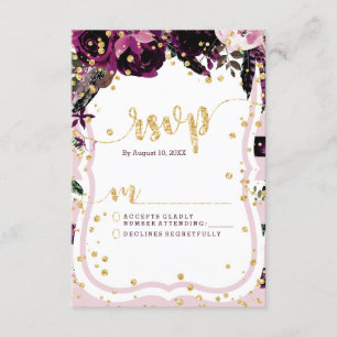 Chic Purple Floral & Gold Wedding Réponse RSVP