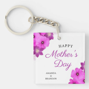 Chic Purple Floral Mother's Day Kids Names Keychain