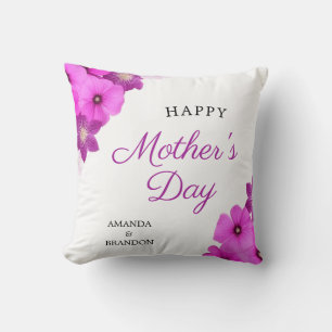 Chic Purple Floral Mother's Day Kids Names Throw Pillow